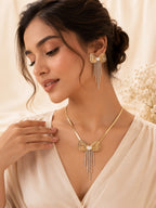 Aanura Golden Pearl Bow Necklace & Earrings Set
