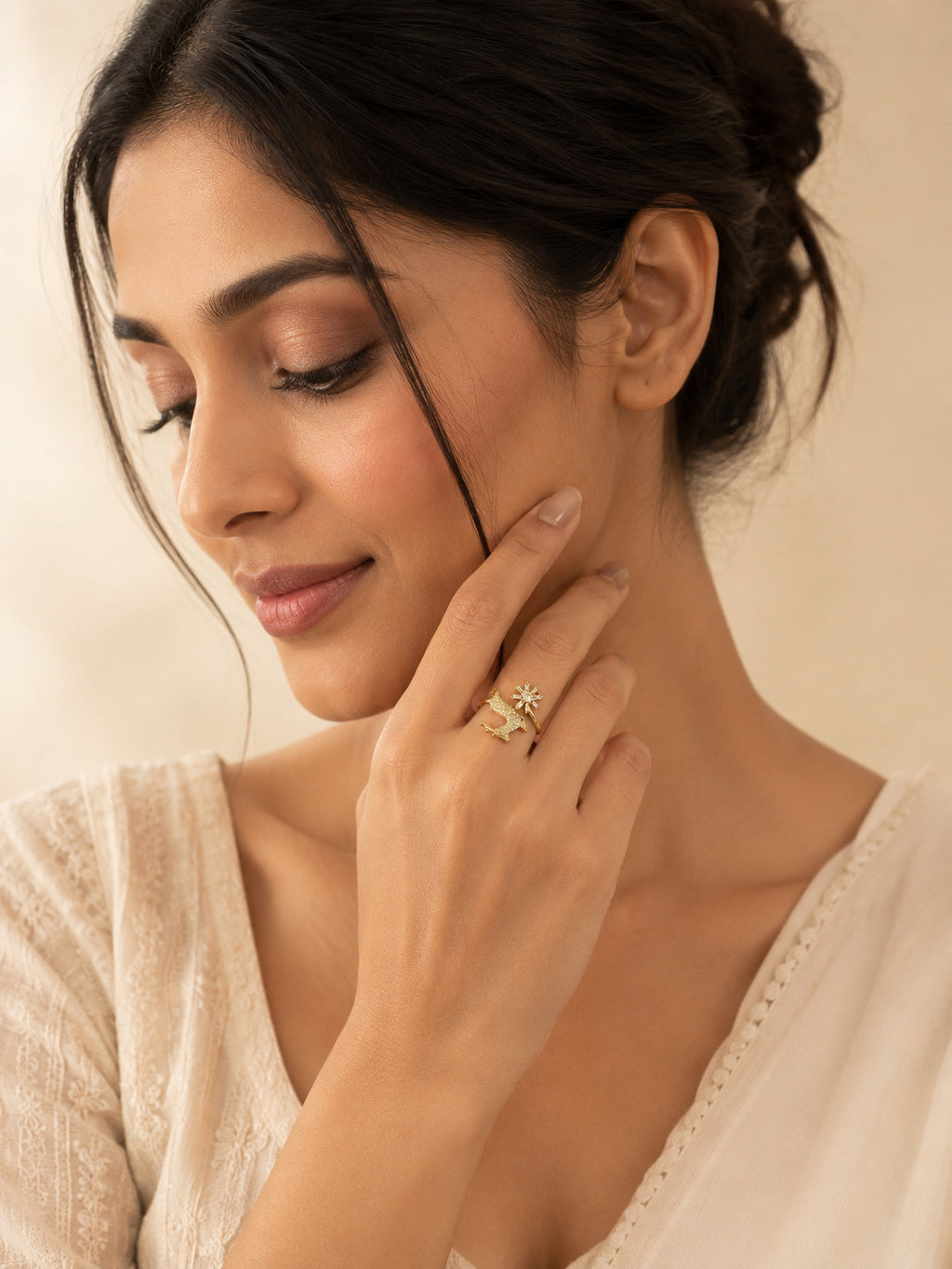 18K Gold Plated Tarnish-Resistant Deer Flower Crystal Ring