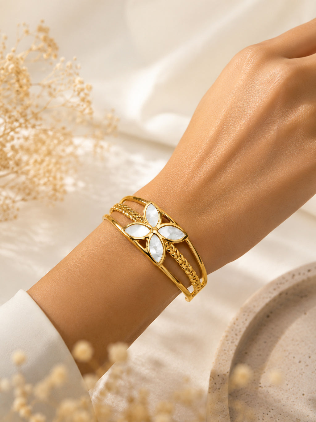 Aanura Gold Floral Open Cuff Bracelet