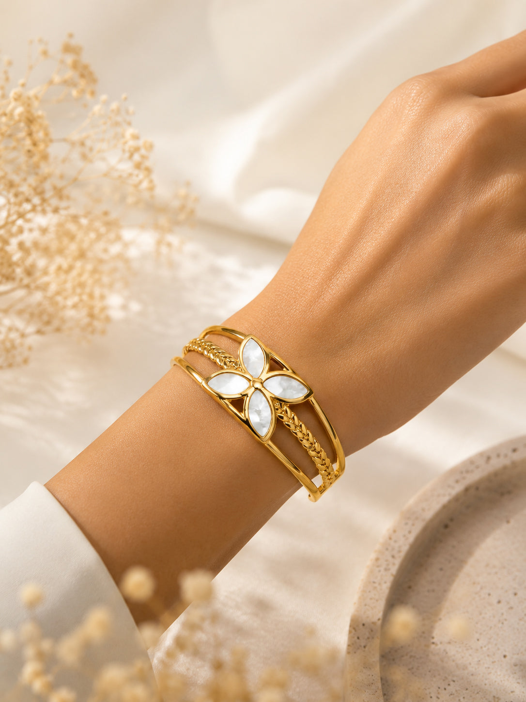 Aanura Gold Floral Open Cuff Bracelet