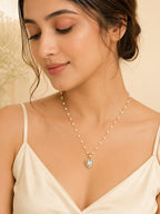 18K Gold Plated Pearl Chain Heart Halo Necklace