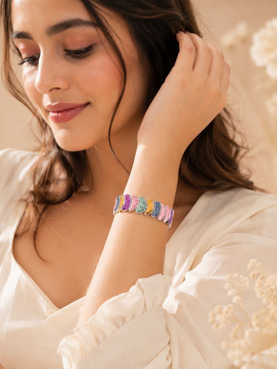 Aanura Pastel Petals Abstract Silver Bracelet