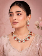 Aanura Gold-Plated Navratna Necklace & Earrings
