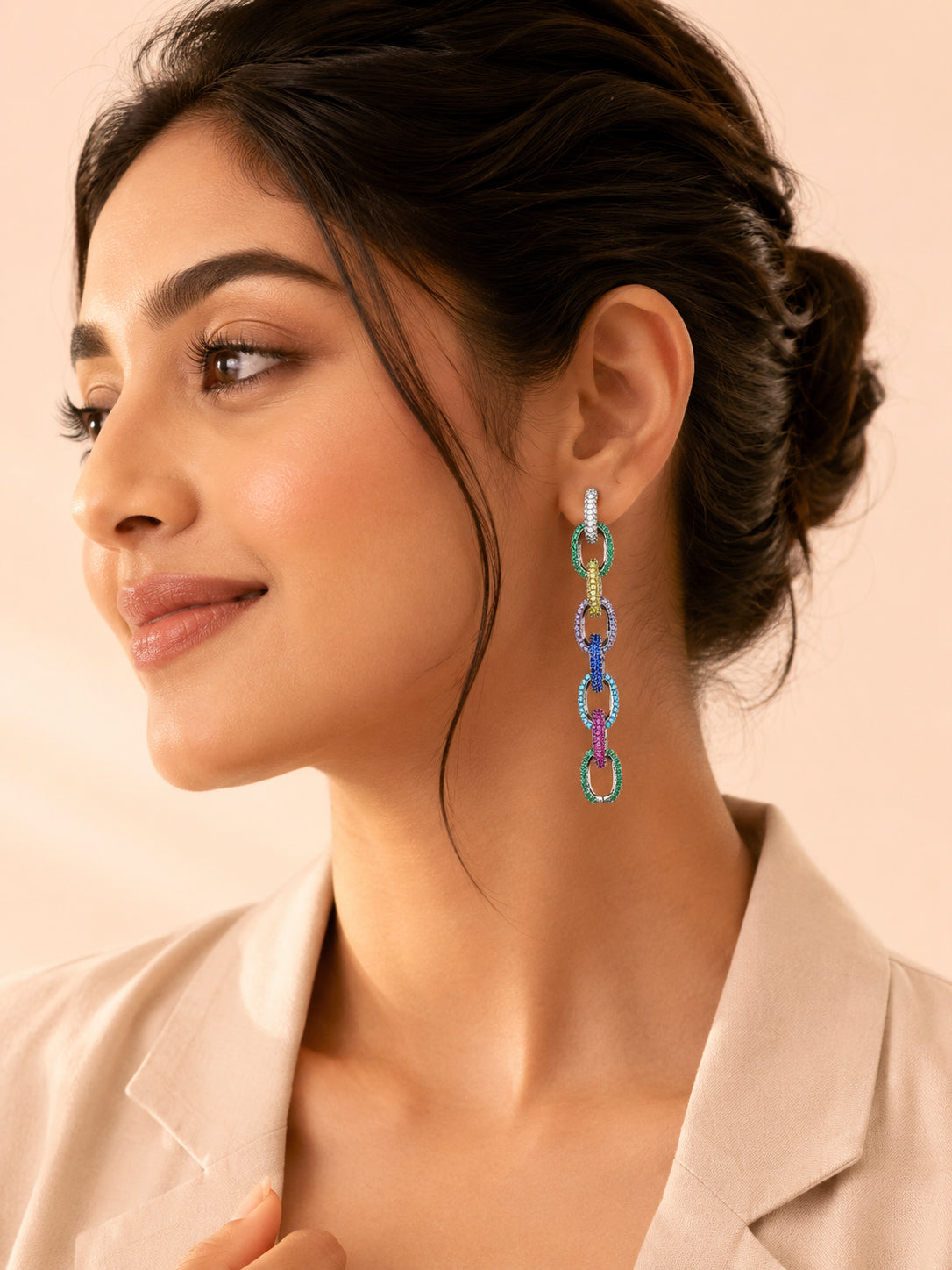 Aanura Royal Blue Oval Stud Earrings with CZ Halo