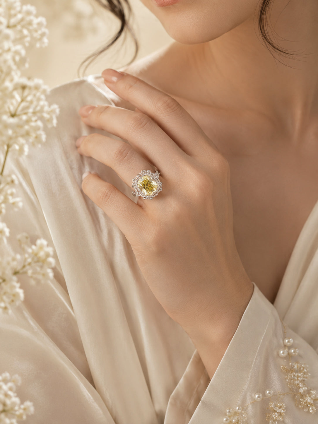 Rhodium Plated Cushion Cocktail Anti-Tarnish Waterproof Ring