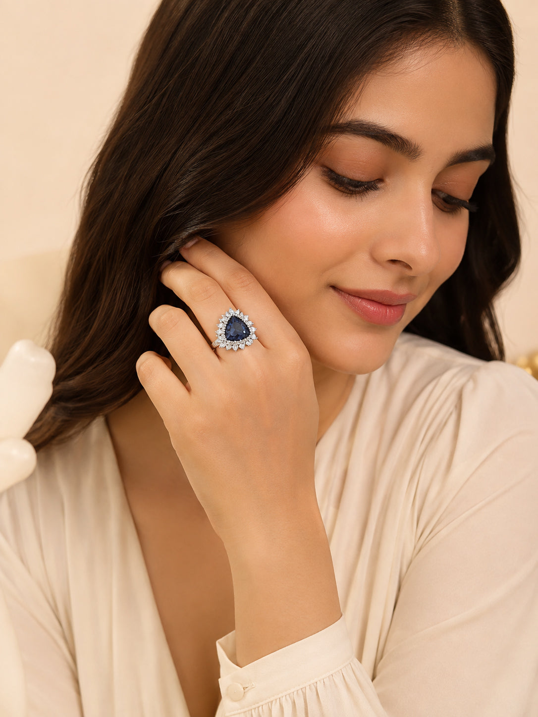 Rhodium Plated Crystal Halo Anti-Tarnish Waterproof Ring