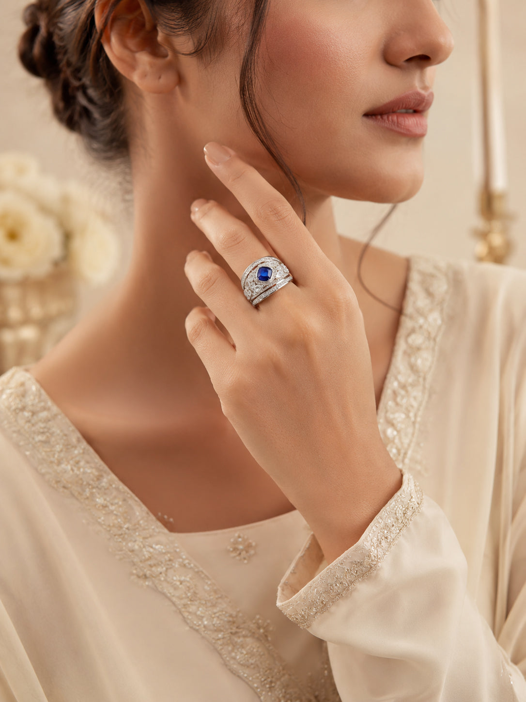 Rhodium Plated Multi Crystal Anti-Tarnish Waterproof Ring