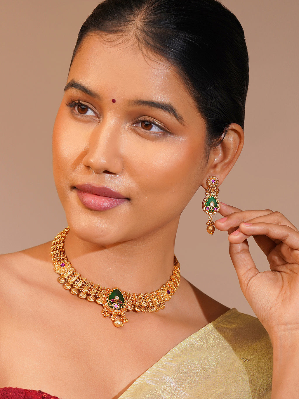 Aanura Gold Plated Emerald Aura Necklace Set