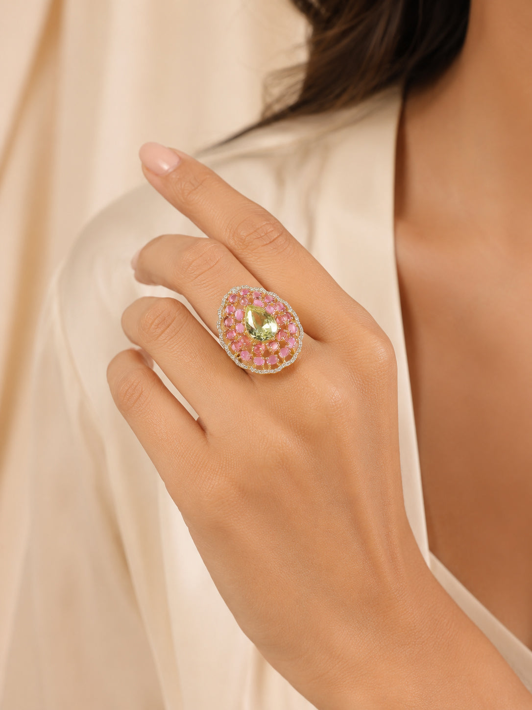 Rhodium Plated Iridescent Halo Anti-Tarnish Waterproof Ring