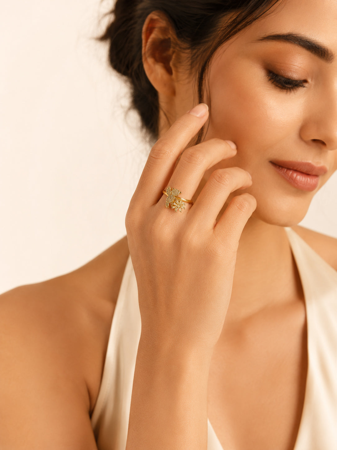 18K Gold Plated Teddy Bloom Crystal Ring