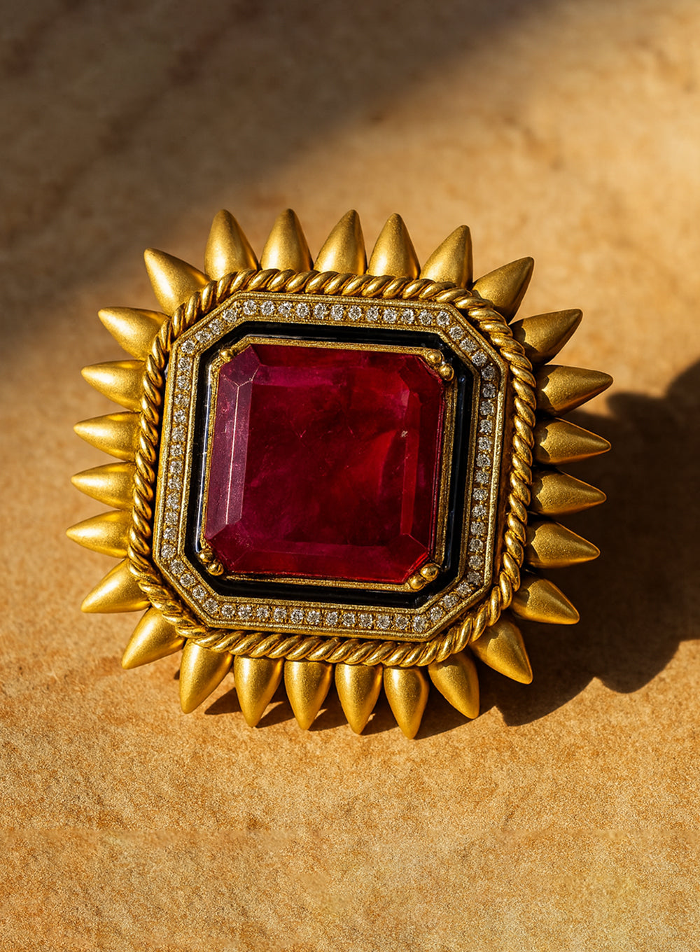 Aanura Gold-Plated Square Green Stone Statement Ring