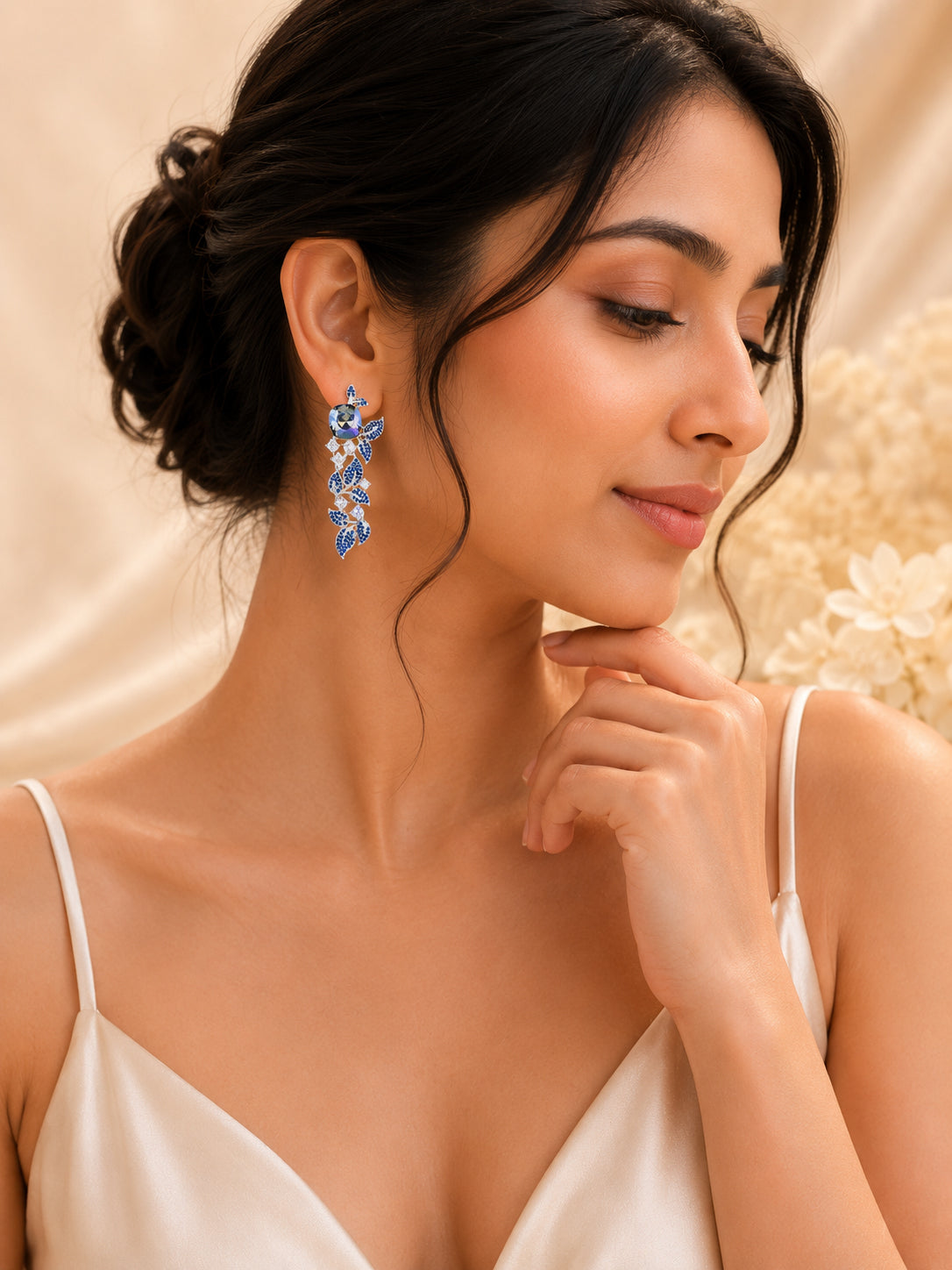 Aanura Blue Sapphire Leaf Cascade Earrings