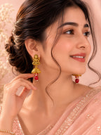 Aanura Temple Earrings with Red Stone Drop