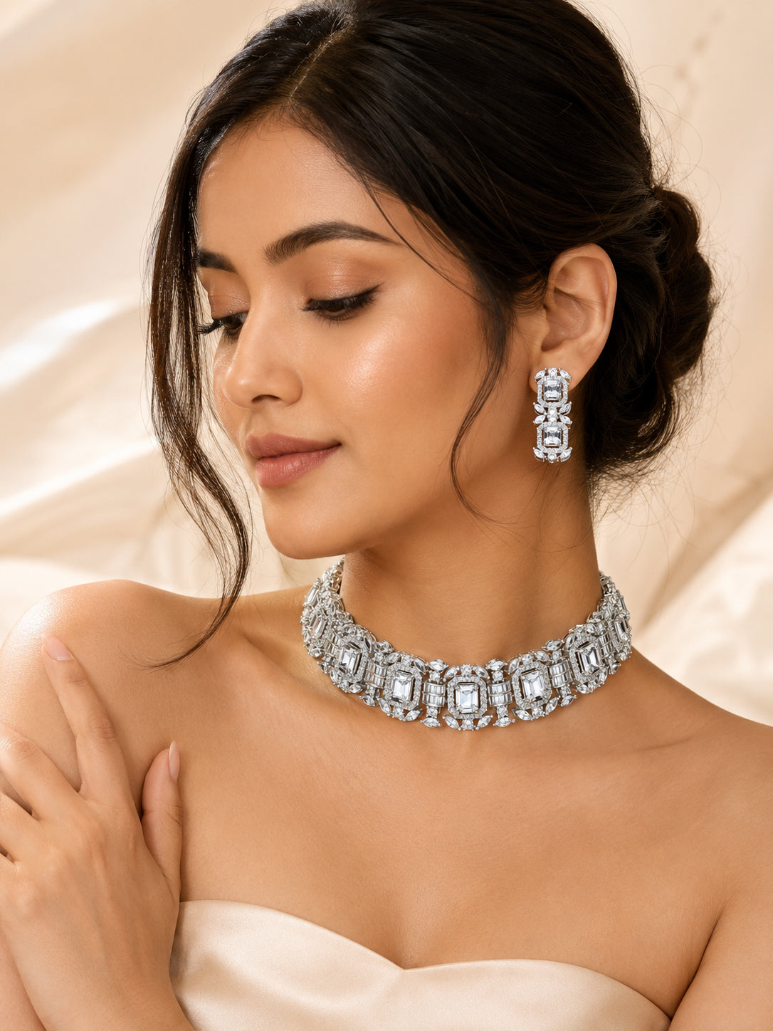 Aanura Green Emerald Choker Necklace Set