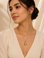 18K Gold Plated Square Solitaire Pendant Necklace