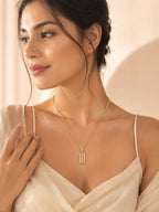 18K Gold Plated Crystal Grid Pendant Necklace