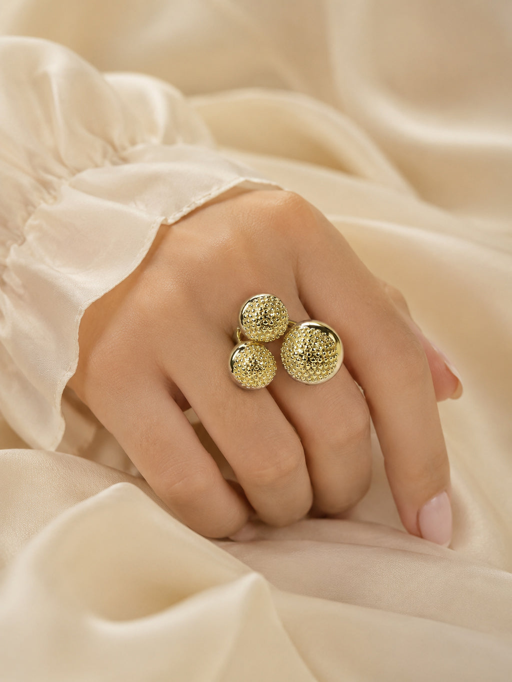 18K Gold-Plated Triple Disc Textured Ring – Anti-Tarnish & Waterproof