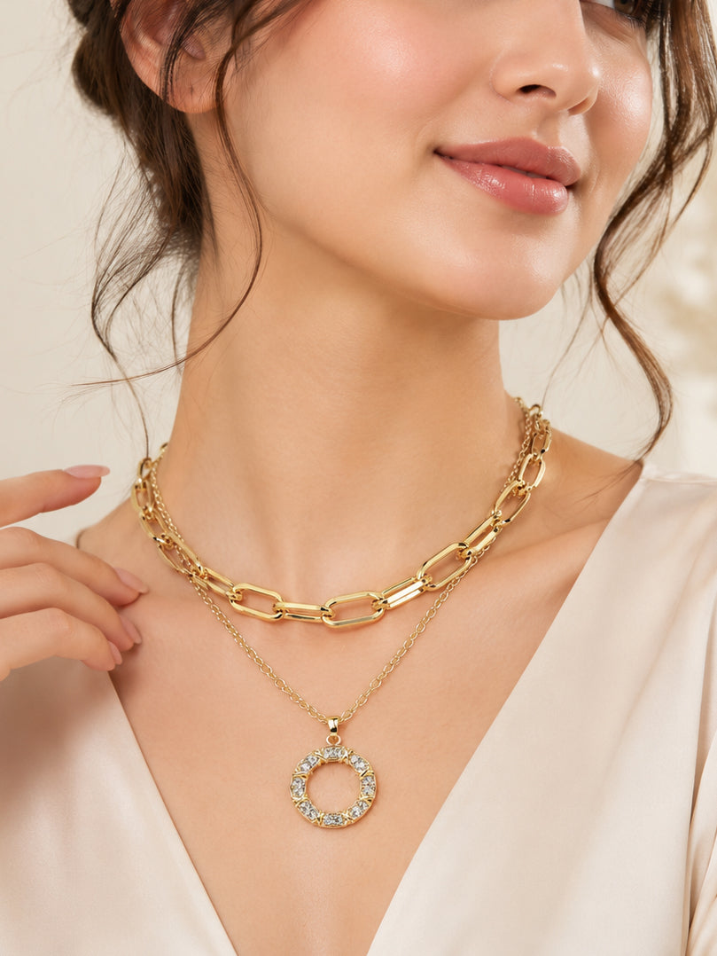 Aanura Gold Layered Circle Pendant Necklace