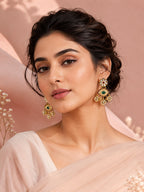 Aanura Gold-Plated Green Ruby Floral Drop Earrings