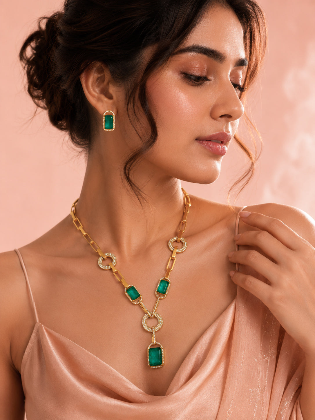 Aanura Yellow Stone Modern Necklace Set with Earrings