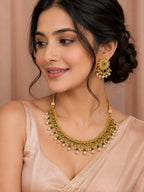 Aanura Gold-Plated Pearl & Green Stone Choker Set