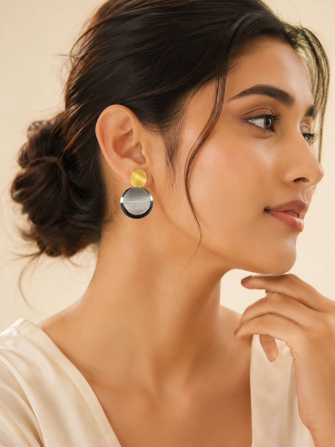 Aanura Dual Tone Modern Circle Earrings