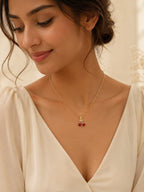 18K Gold Plated Twin Red Crystal Pendant Necklace for Women