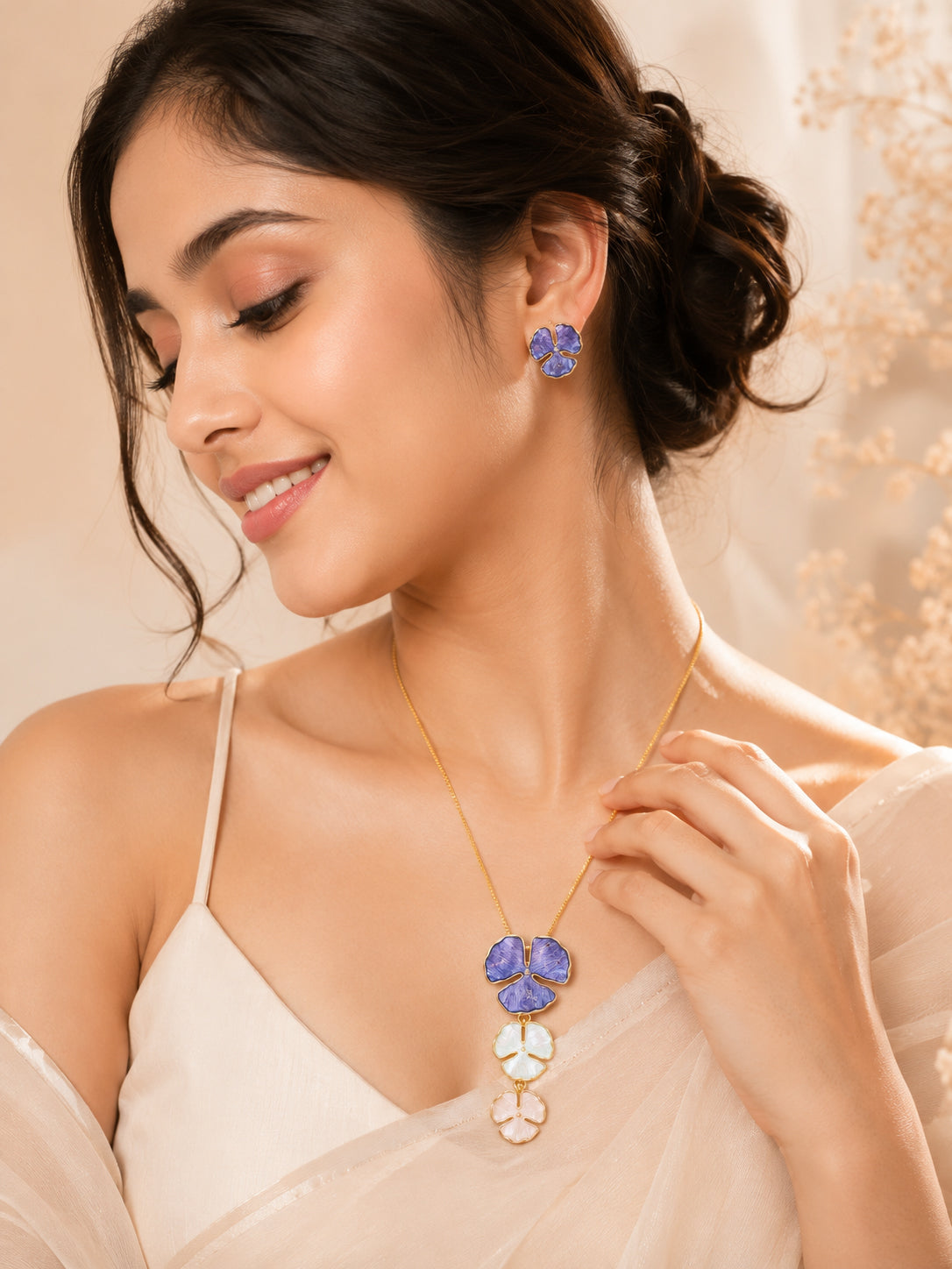 Aanura Cascading Floral Necklace & Earrings Set