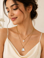 Aanura Double Layer Gold Chain Necklace with Shell