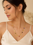 Multi-Stone Coin Charm Necklace in 18K Gold Plating