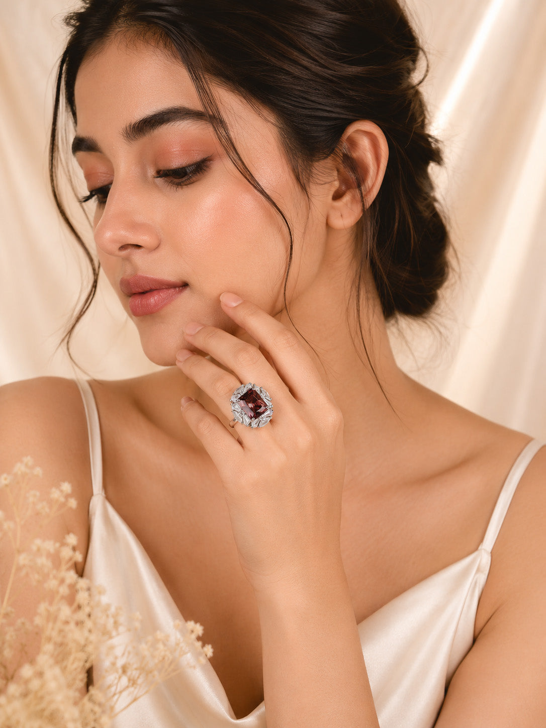 Rhodium Plated Yellow Halo Anti-Tarnish Waterproof Ring