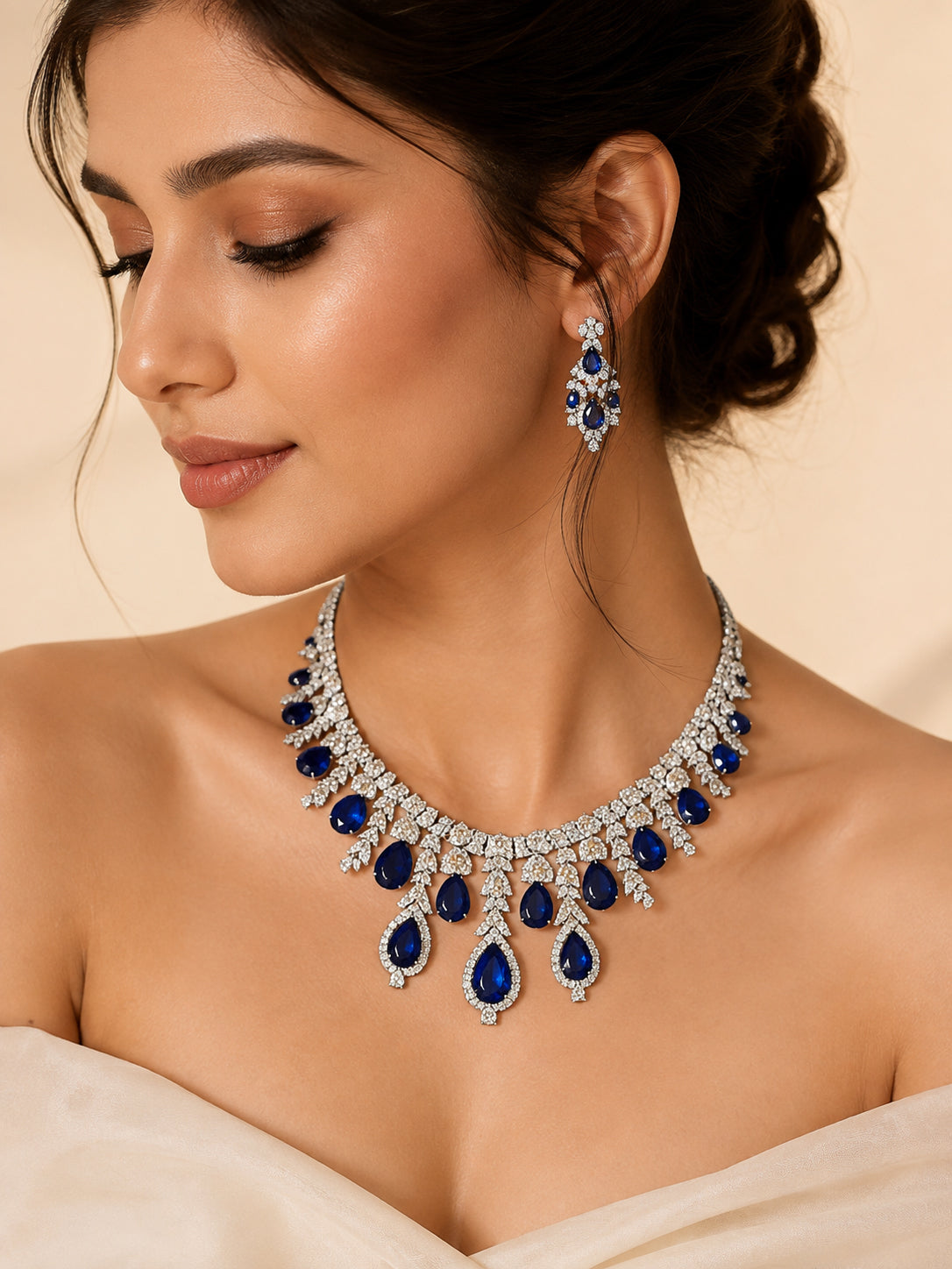 Aanura Yellow Teardrop Floral Necklace Set Stainless Steel
