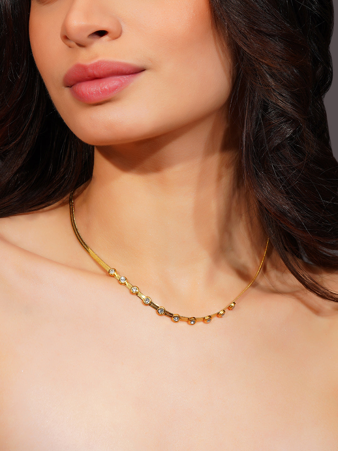 Aanura Minimal Stone Curve Adjustable Necklace
