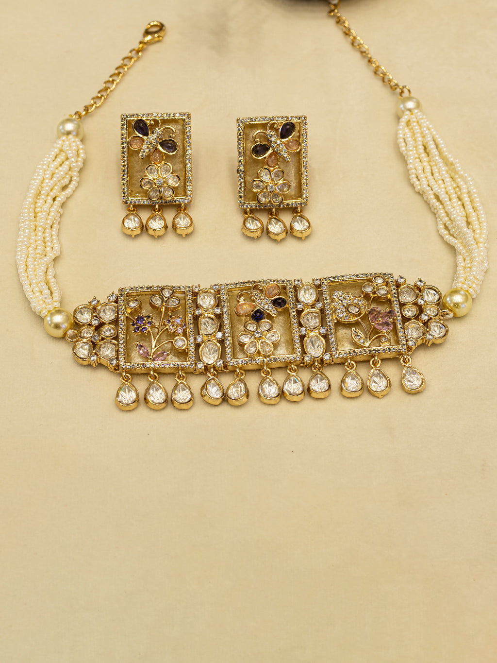 Aanura Floral Panel Choker Necklace Set