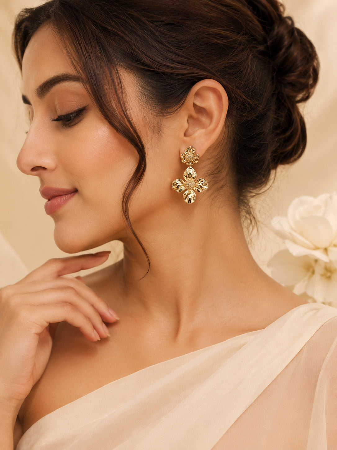 Aanura Bold Golden Floral Drop Earrings