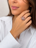 18K Gold Plated Floral Crystal Anti-Tarnish Waterproof Ring