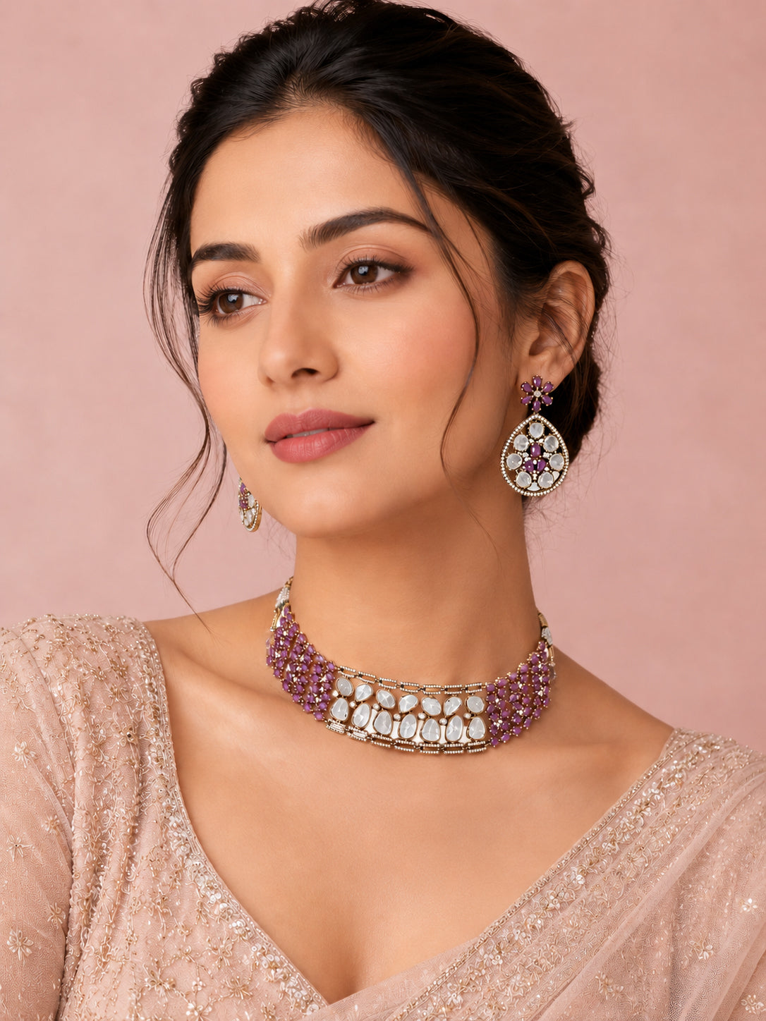 Aanura Emerald Green Kundan Choker Necklace Set