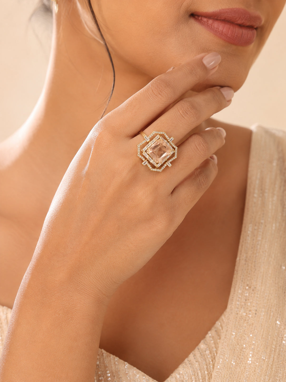 18K Gold Plated Pink Geometric Anti-Tarnish Waterproof Ring