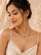 18K Gold Plated Green Stone Flat Chain Layered Necklace
