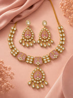 Aanura Green Kundan Pendant Necklace & Earrings Set