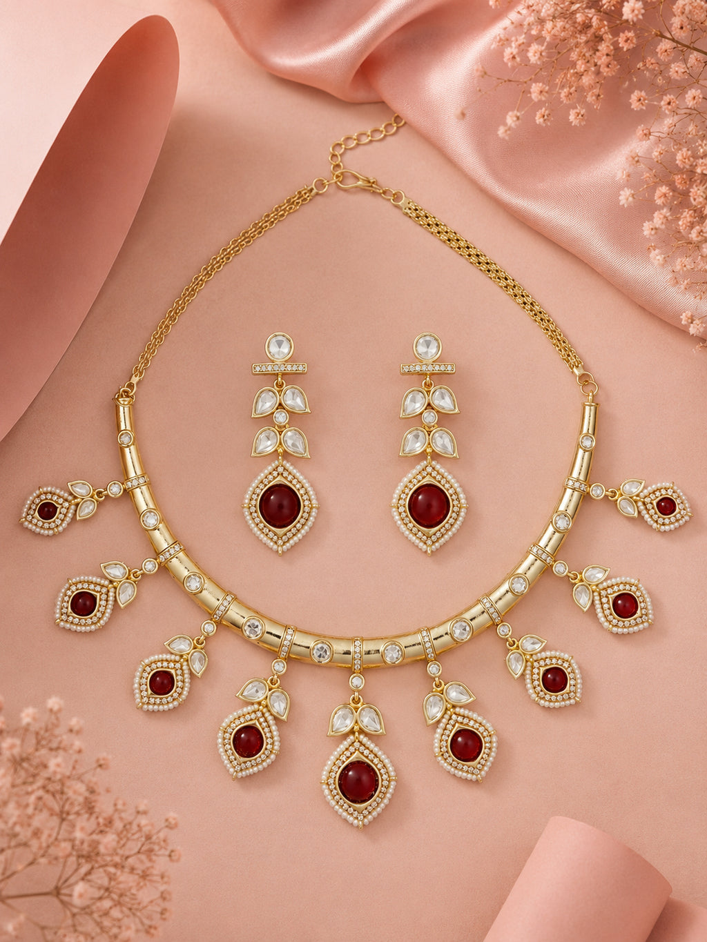 Aanura Peacock Green Kundan Necklace & Earrings Set