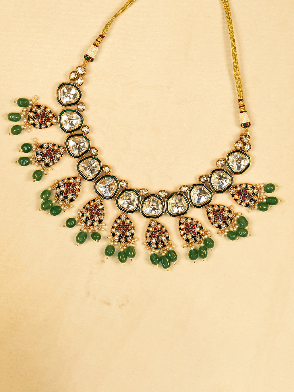 Aanura Gold Traditional Necklace Set With Earrings