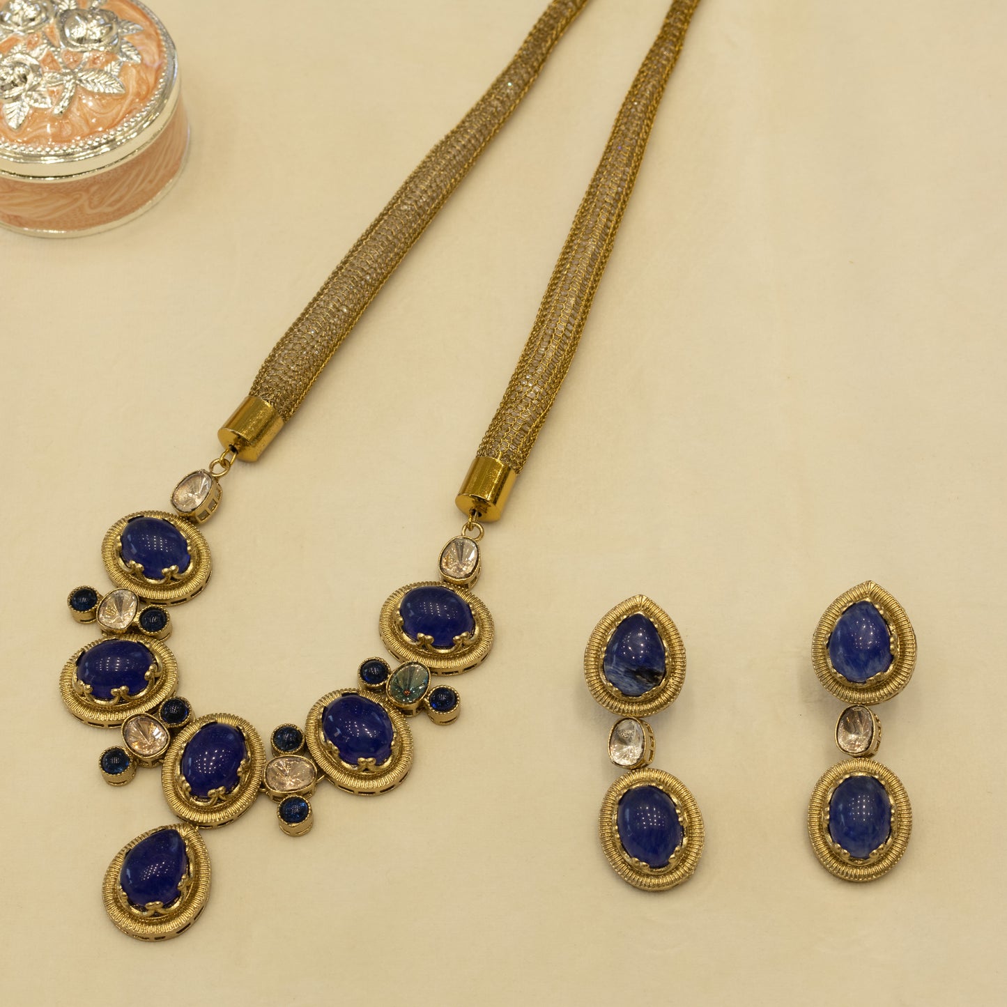 Aanura Red Stone Necklace & Earrings Set