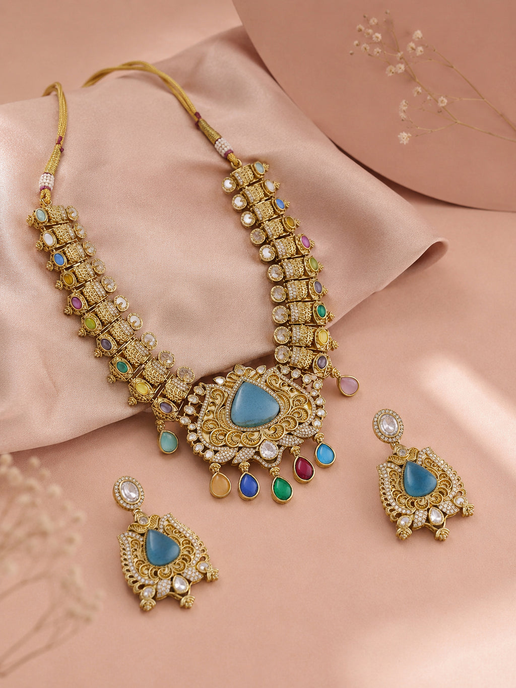 Aanura Antique Bridal Necklace with Ruby Red Stones