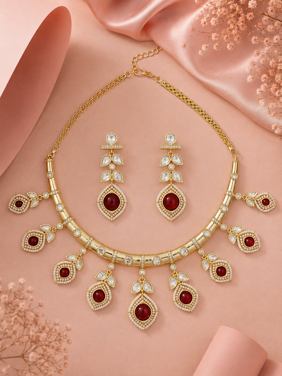 Aanura Peacock Green Kundan Necklace & Earrings Set