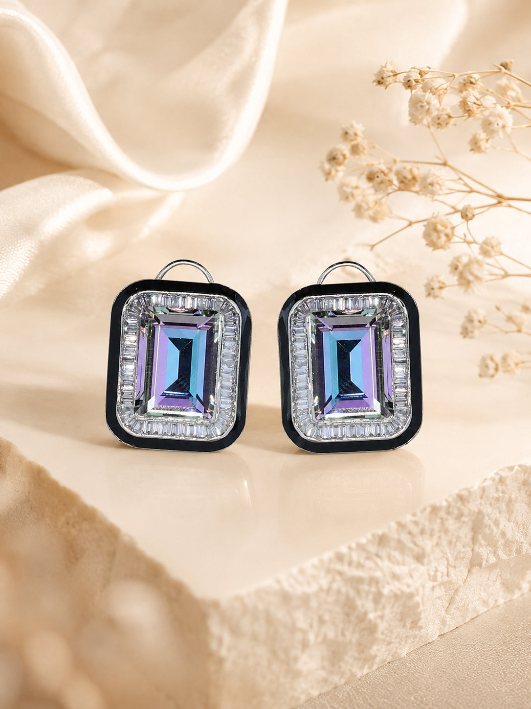 Aanura Champagne Rectangular Stud Earrings