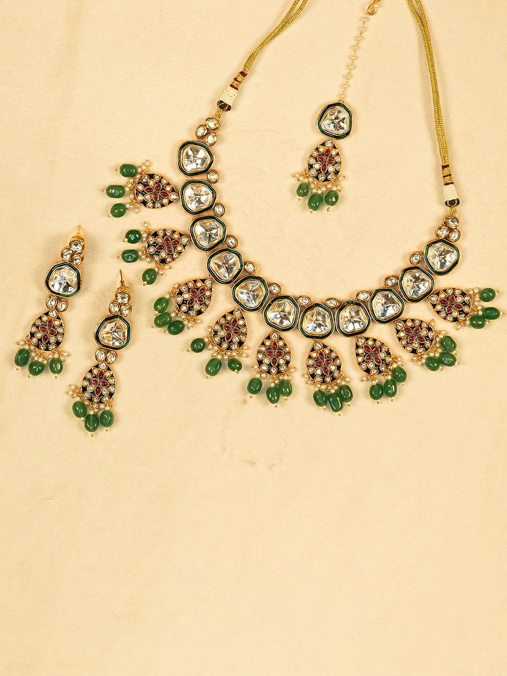 Aanura Gold Traditional Necklace Set With Earrings