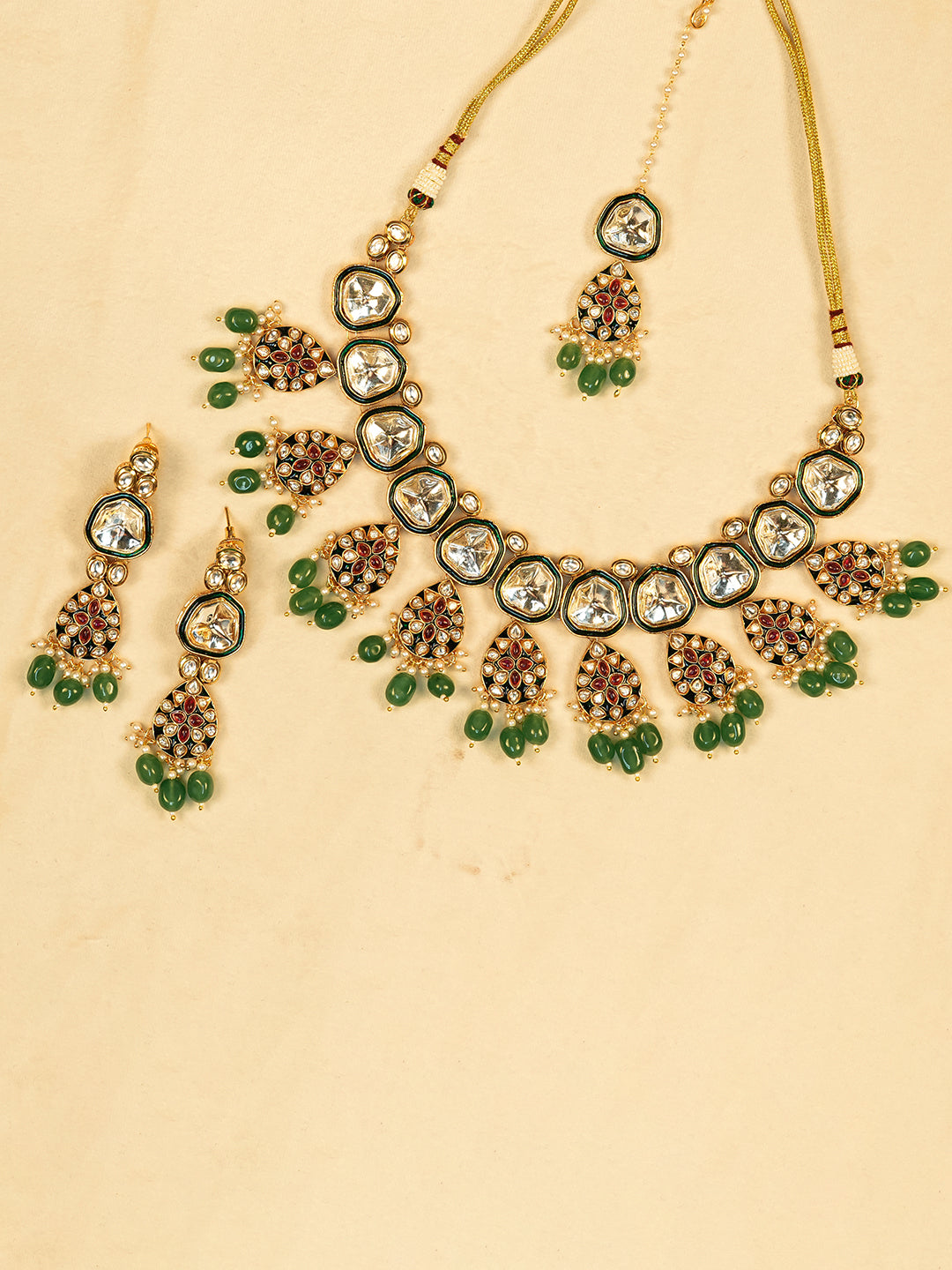 Aanura Gold Traditional Necklace Set With Earrings