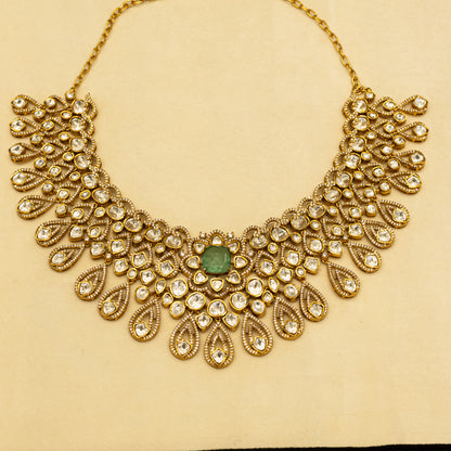 Aanura Bridal Emerald Kundan Necklace with Tikka Set
