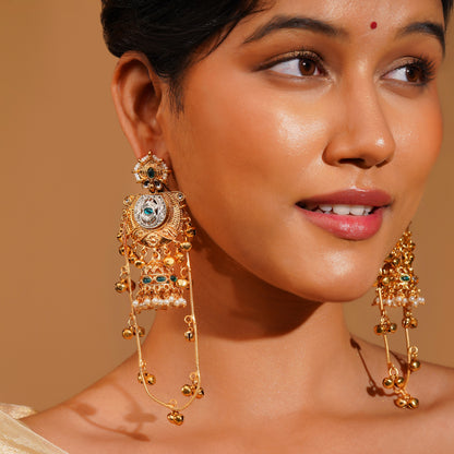 Aanura Gold Plated Temple Statement Earrings